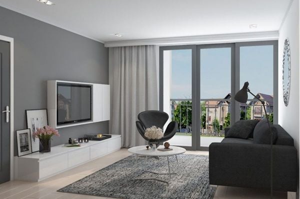 Mẫu nhà với màu xám chủ đạo cho gia chủ mệnh Kim
