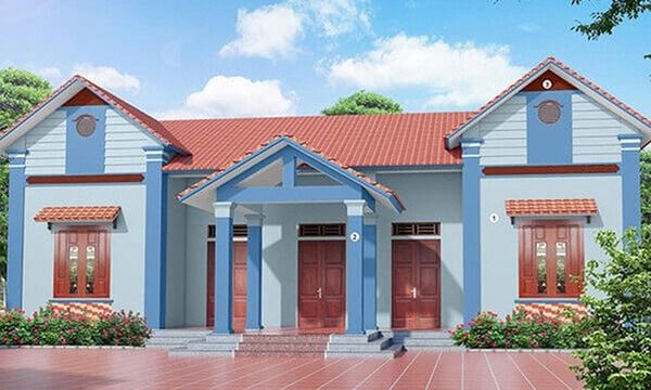 Mẫu nhà cấp 4 với ngoại thất đẹp được phối màu sơn xanh dương