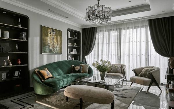 Phòng khách được phối màu sơn: Kem - Be - Xanh Sacramento
