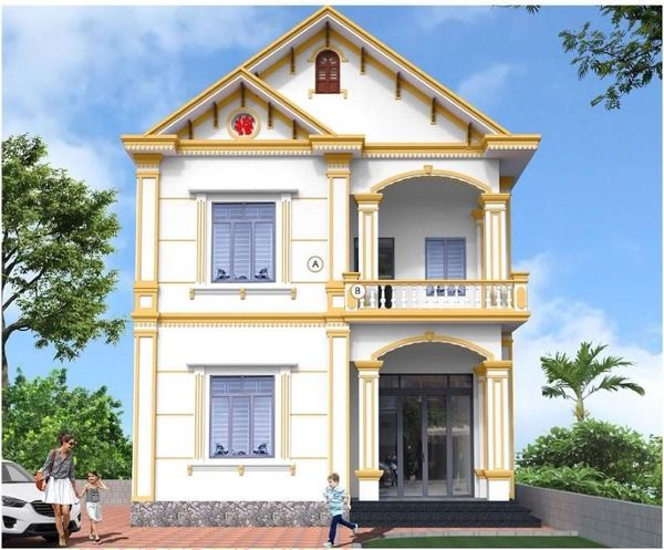 Nhà sơn màu trắng sứ kết hợp màu vàng kem