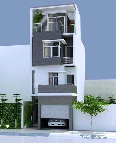 Mẫu sơn nhà ống đẹp phối màu sơn trắng và xám