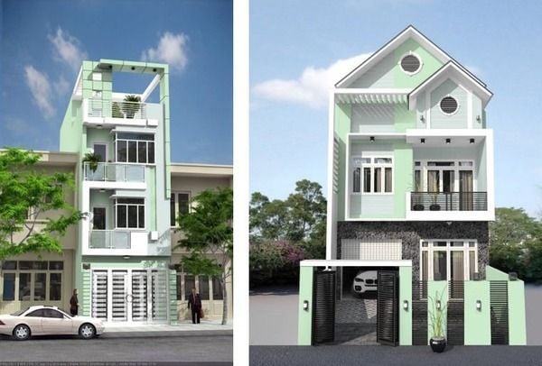 Mẫu sơn nhà ống đẹp phối màu xanh lá và trắng sứ