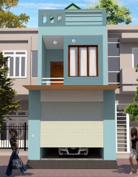 Mẫu sơn nhà ống đẹp phối màu xanh ghi và xanh dương